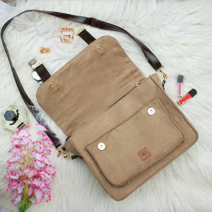 Maple Hand Embroidery Suede Satchel Sling Bag