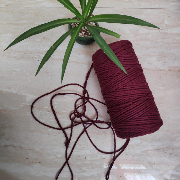 Twisted 3Mm, 3 Ply Cotton Macrame Cord (Maroon) 100 Mtrs