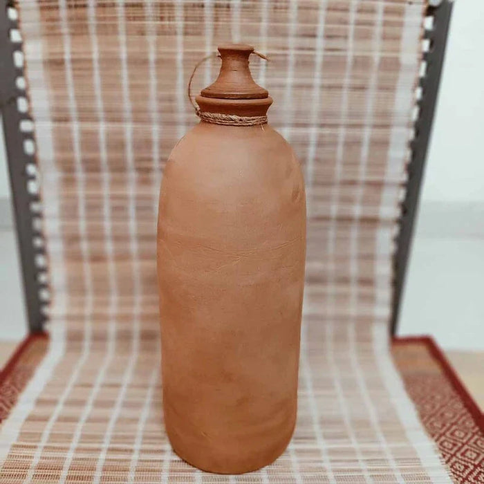 Wooden Terracotta "Matka" Water Bottle With Jute Jacket