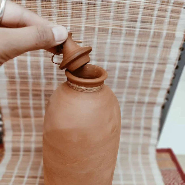 Wooden Terracotta "Matka" Water Bottle With Jute Jacket