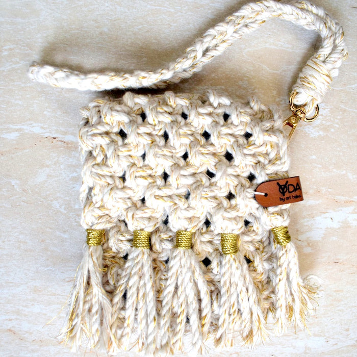 Handmade Macrame Mini Card Wallet Golden And White