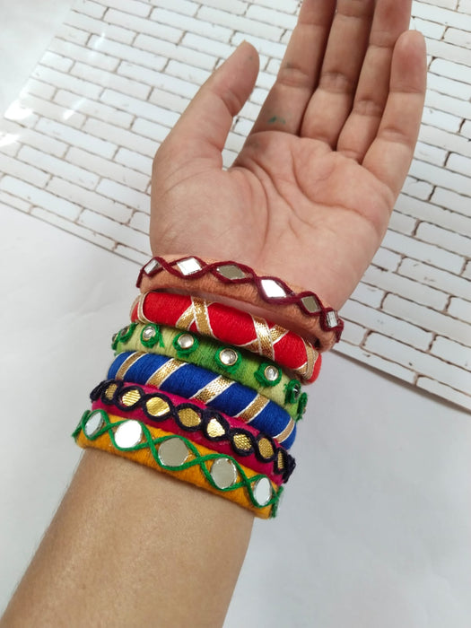 Multicolor Fabric Bangles Set Of 12