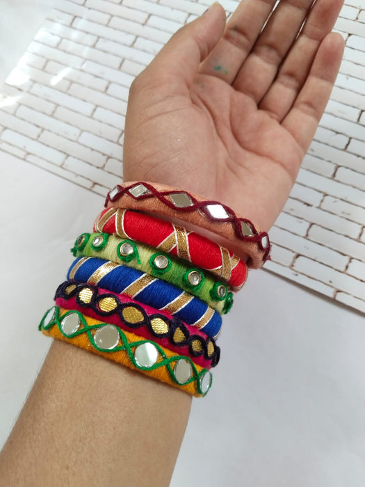 Multicolor Fabric Bangles Set Of 12