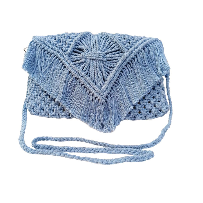 Trending Cotton Handmade Sky Blue Sling Handbag