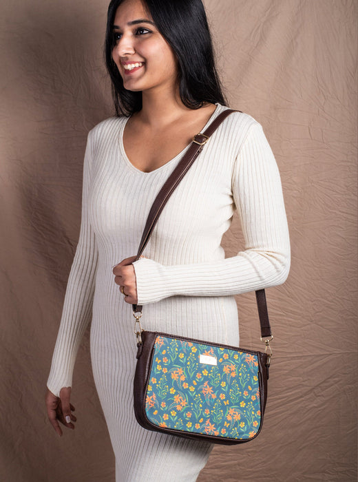 Grey Summer Blossoms Sling Bag