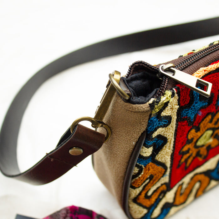 Nakashi Hand Embroidery Suede Baugette Bag