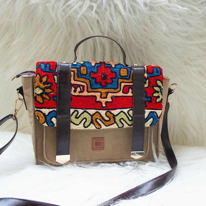 Nakashi Hand Embroidery Suede Satchel Sling Bag