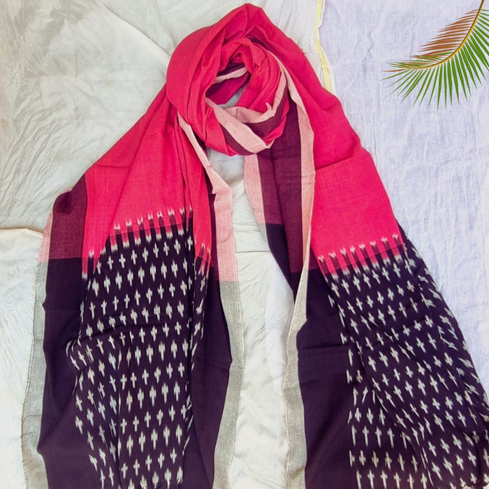 Gulabi Ikat Pochampally Handloom Cotton Dupatta