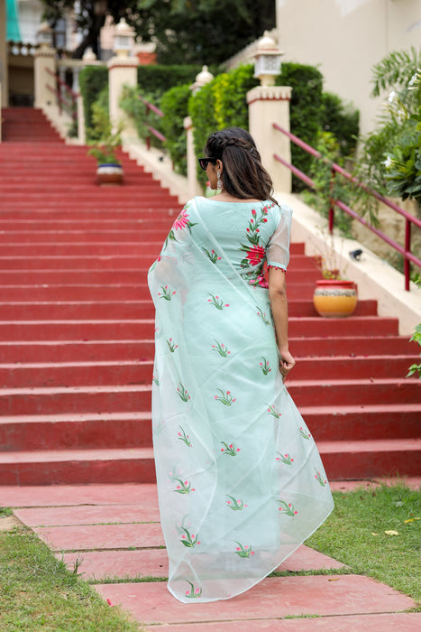 Artistic Garden Whispers (Handpainted Organza Saree)