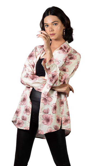 Women Pink Blossom Printed Shirt-CK-PINK BLOSSOM