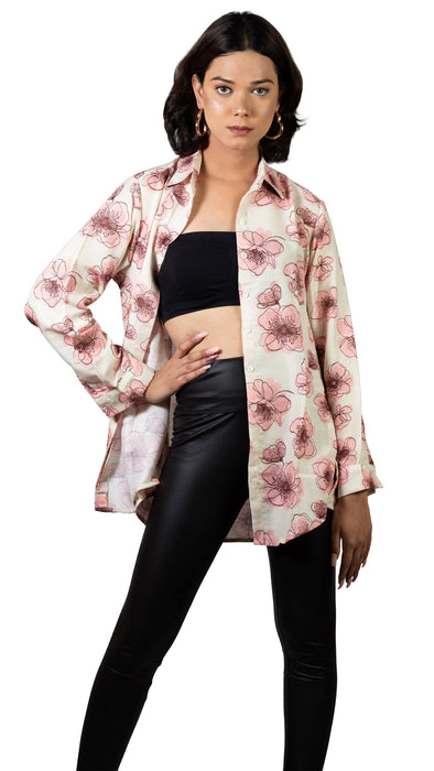 Women Pink Blossom Printed Shirt-CK-PINK BLOSSOM