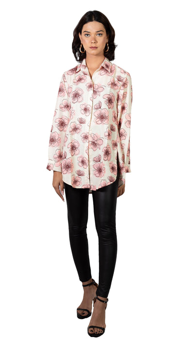 Women Pink Blossom Printed Shirt-CK-PINK BLOSSOM