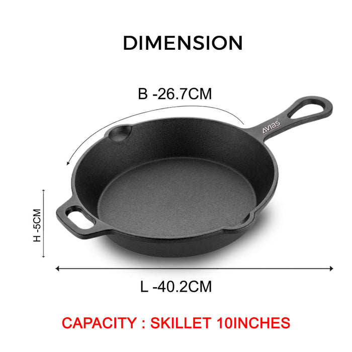 Cast Iron Deep Skillet Pan/ Iron Fry Pan/ Wrought Iron Frying Pan Pre-Seasoned Cookware | 100% Natural & Toxin-Free