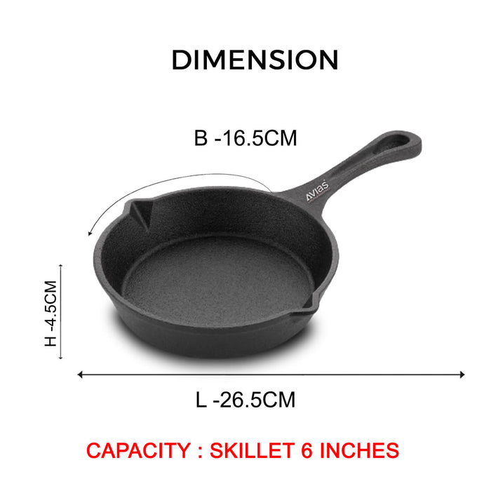 Cast Iron Deep Skillet Pan/ Iron Fry Pan/ Wrought Iron Frying Pan Pre-Seasoned Cookware | 100% Natural & Toxin-Free