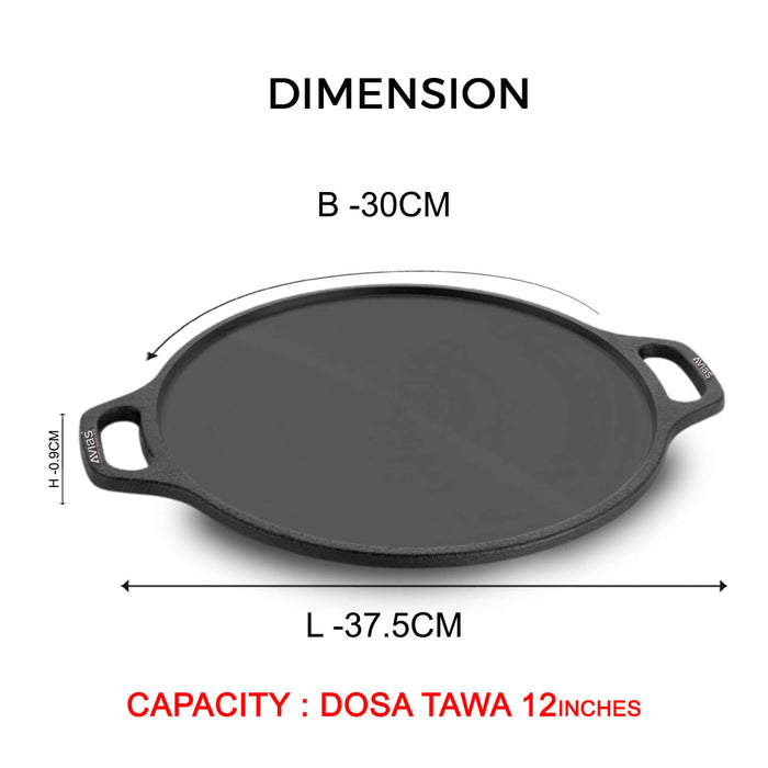 Cast Iron Dosa Tawa Pan/ Dosa Kallu/ Chapati Tawa/ Roti Iron Tawa |12 Inch Pan| Pre-Seasoned Cookware | Induction Friendly | 100% Natural & Toxin-Free