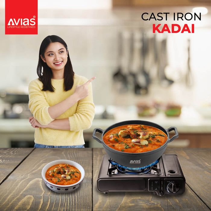 Cast Iron Deep Kadai/ Irumbhu Kadai/ Cast Iron Wok Pre-Seasoned Cookware | Induction Friendly | 100% Natural & Toxin-Free