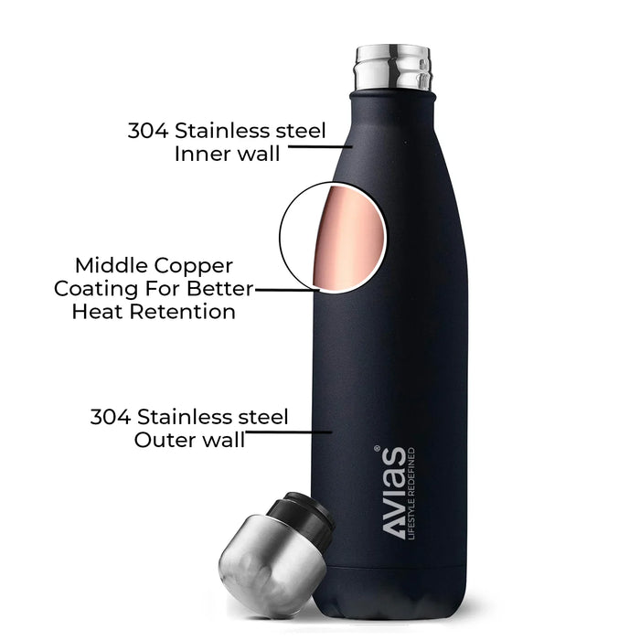 Evita Premium Stainless Steel Vacuum Insulated Flask Water Bottle| 1 Litre/ 750Ml | Black