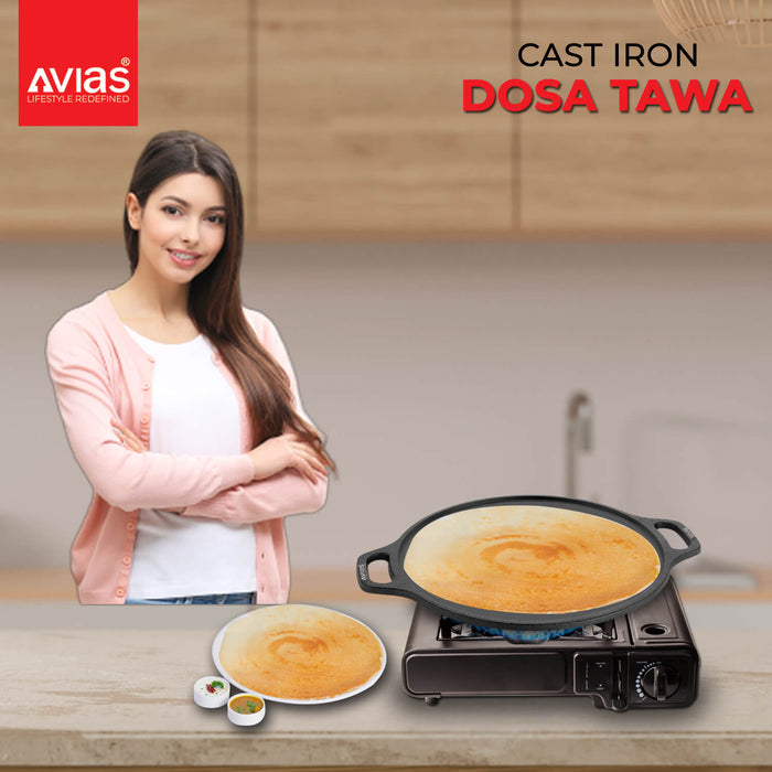 Cast Iron Dosa Tawa Pan/ Dosa Kallu/ Chapati Tawa/ Roti Iron Tawa |12 Inch Pan| Pre-Seasoned Cookware | Induction Friendly | 100% Natural & Toxin-Free