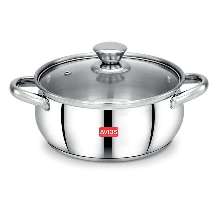 Inox Ib Stainless Steel Cookpot With Glass Lid With Steam Vent | Rust-Resistant Cookware With Sandwich Bottom | Induction And Gas Stove Friendly | Silver