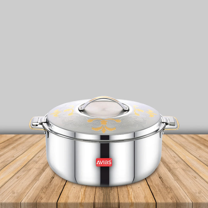 Emerald Premium Stainless Steel Casserole | Twist Lock | Easy Grip Handles | 24 Carat Gold | 2500Ml/3500Ml