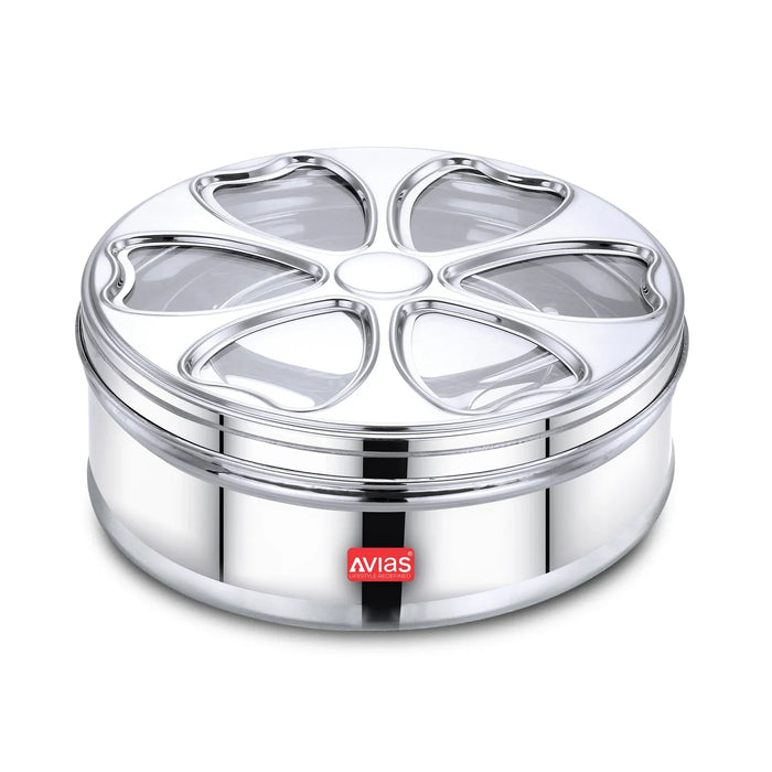 Stainless Steel Petal Spice Box/ Masala Dani/ Masala Dabba | See-Through Lid | Strong, Rust Resistant | Durable | Small/ Medium