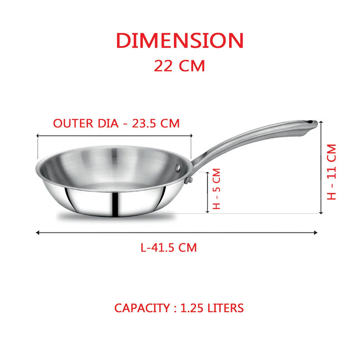 Triply Combo of  3 - Riara (Frypan 22Cm + Talsa 20Cm & 22Cm + Tope 14Cm & 16Cm) | Stainless Steel | 3 Layered Body | Induction Friendly