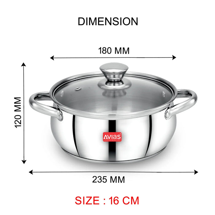 Inox Ib 6Pcs Cookpot Set | Sandwich Bottom | Robust And Highly Durable | Induction Friendly | Riveted Handles | 3 Pieces Of Cookpot + Glass Lid