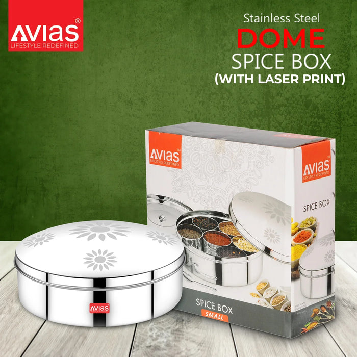 Dome Stainless Steel Spice Box | High Quality | Rust Resistant, Sturdy And Durable | Small/Medium | Masala Dani | Masala Dabba | Spices Organiser