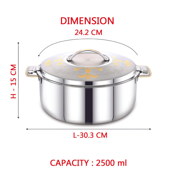 Emerald Premium Stainless Steel Casserole | Twist Lock | Easy Grip Handles | 24 Carat Gold | 2500Ml/3500Ml