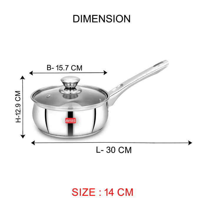 Inox Ib Stainless Steel Saucepan With Glass Lid | Premium Quality Stainless Steel With Sandwich Bottom | Cook And Serve | Induction And Gas Stove Friendly |14Cm/ 16Cm/ 18Cm | Silver