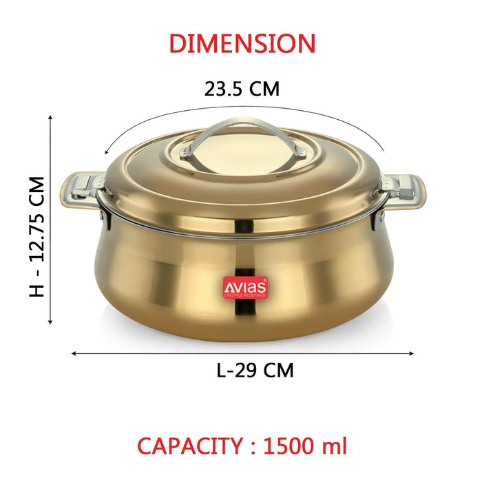 Riara Gold Premium Stainless Steel Casserole/ Hotpot/ Hot Case With Twist Lock With Sturdly Side Handles | Roti/ Chapati, Curry , Gravy, Rice Serveware | 1.5L/ 2.5L