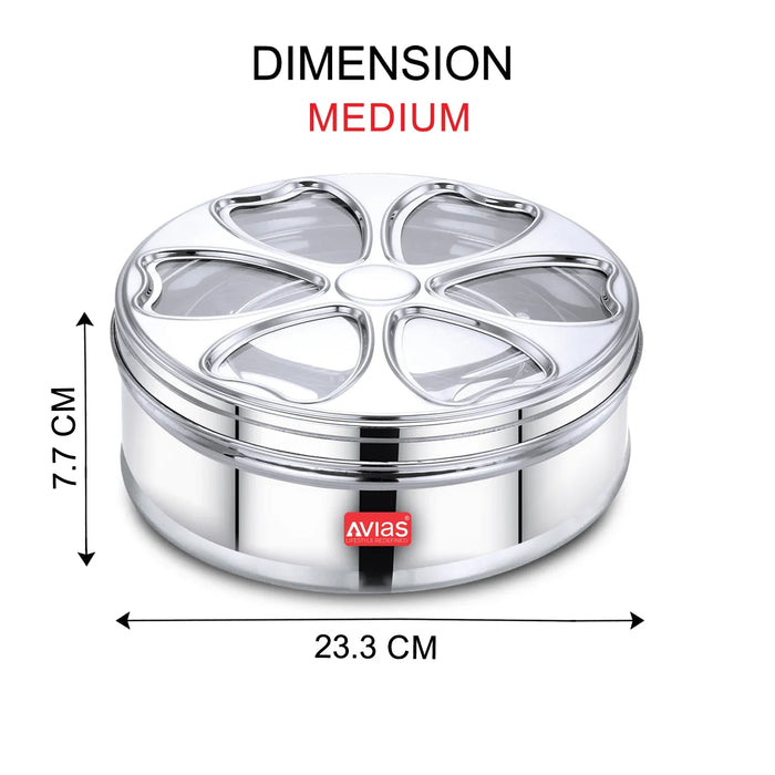 Stainless Steel Petal Spice Box/ Masala Dani/ Masala Dabba | See-Through Lid | Strong, Rust Resistant | Durable | Small/ Medium