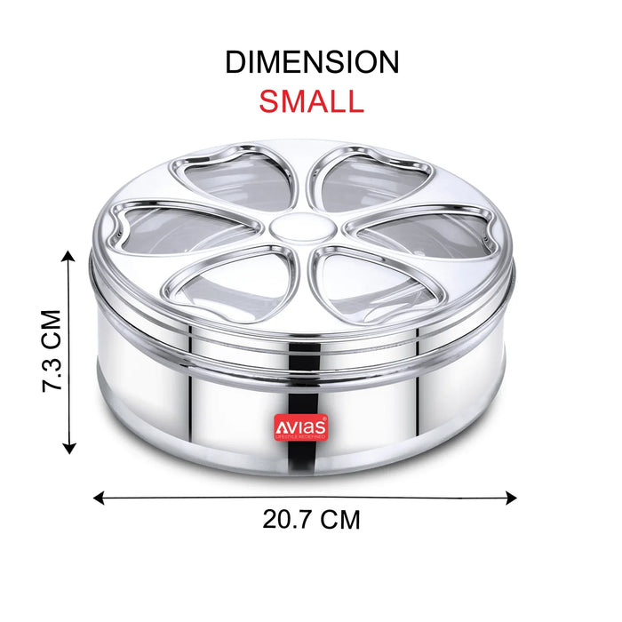 Stainless Steel Petal Spice Box/ Masala Dani/ Masala Dabba | See-Through Lid | Strong, Rust Resistant | Durable | Small/ Medium