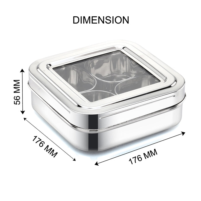 Dry Fruit Cum Spice Box - 4 Square St (4 Cups) Plain