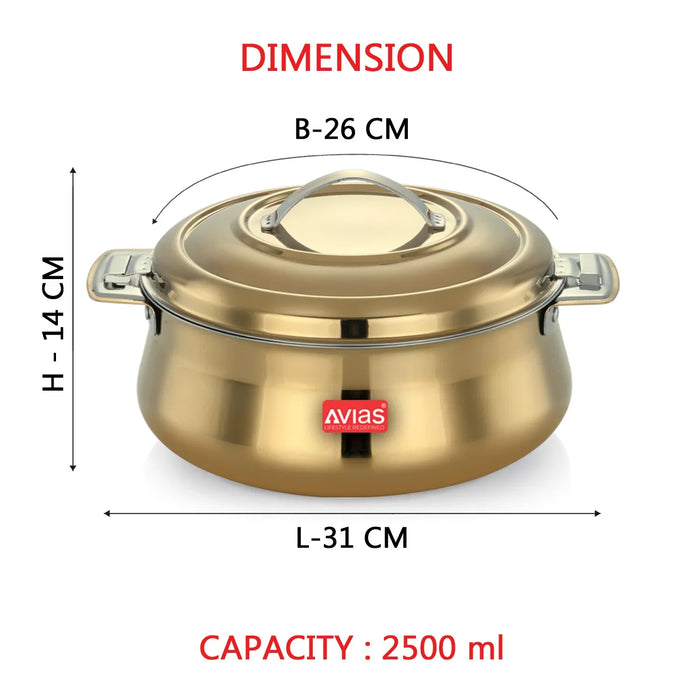 Riara Gold Premium Stainless Steel Casserole/ Hotpot/ Hot Case With Twist Lock With Sturdly Side Handles | Roti/ Chapati, Curry , Gravy, Rice Serveware | 1.5L/ 2.5L