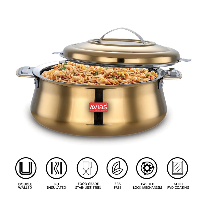 Riara Gold Premium Stainless Steel Casserole/ Hotpot/ Hot Case With Twist Lock With Sturdly Side Handles | Roti/ Chapati, Curry , Gravy, Rice Serveware | 1.5L/ 2.5L