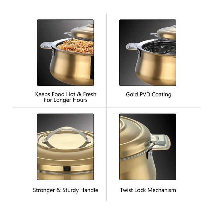 Riara Gold Premium Stainless Steel Casserole/ Hotpot/ Hot Case With Twist Lock With Sturdly Side Handles | Roti/ Chapati, Curry , Gravy, Rice Serveware | 1.5L/ 2.5L