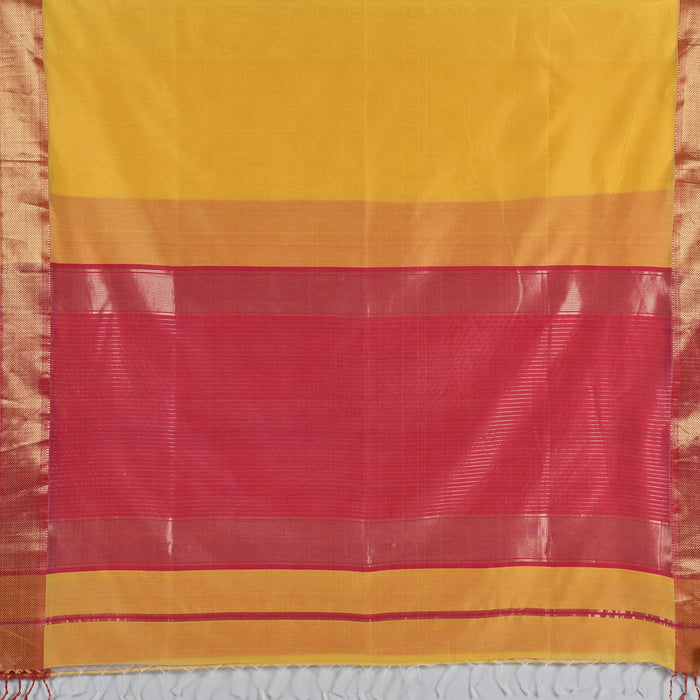 Maheshwari Cotton Silk Saree - Red Yellow