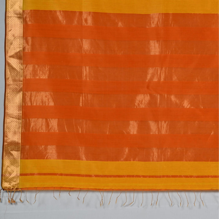 Maheshwari Cotton Silk Saree - Orange Mustard