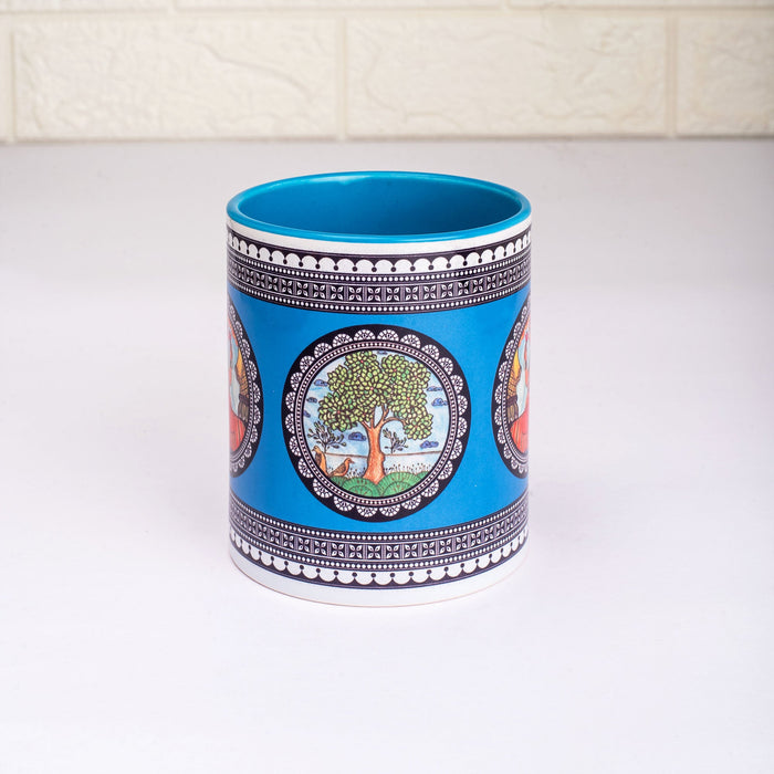 Ceramic Paripatra Pattachitra Mug with Coaster - Blue