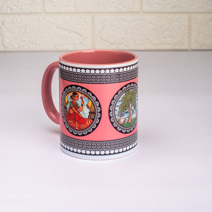 Ceramic Paripatra Pattachitra Mug with Coaster - Pink