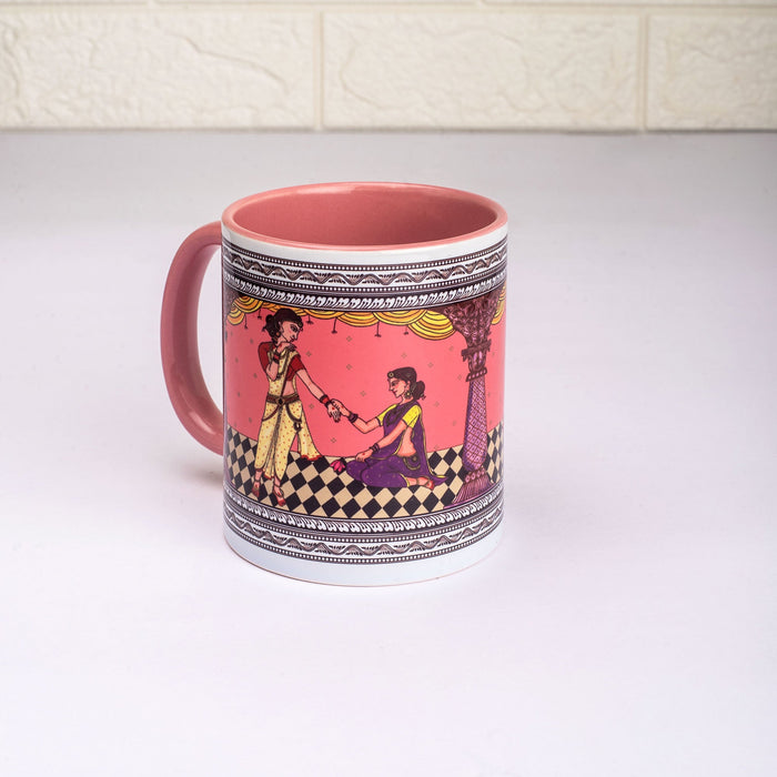 Ceramic Shringaar Pattachitra Mug with Coaster - Pink