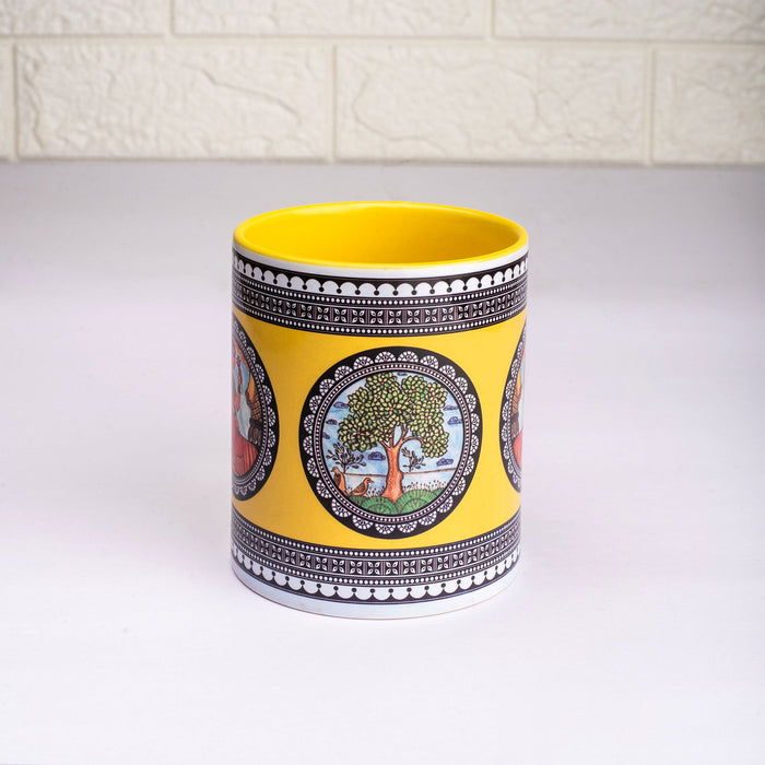 Ceramic Paripatra Pattachitra Mug with Coaster - Yellow