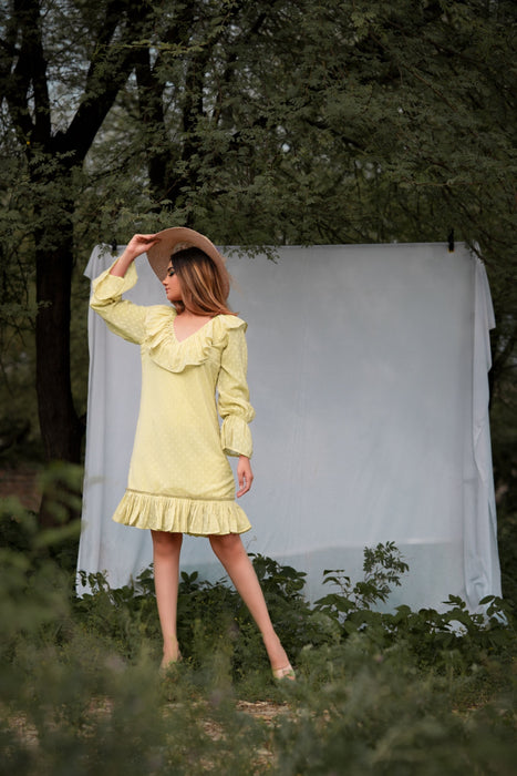 LEMON YELLOW RUFFLE DRESS