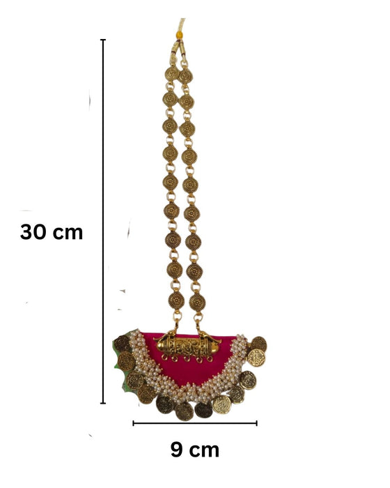 Pink And Golden Coin Traditional Necklace Earrings Set