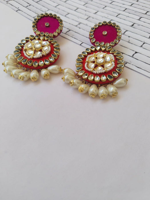 Pink Kundan Pearl Earrings