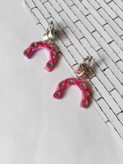 Trishul Damru Pink Thread Earrings