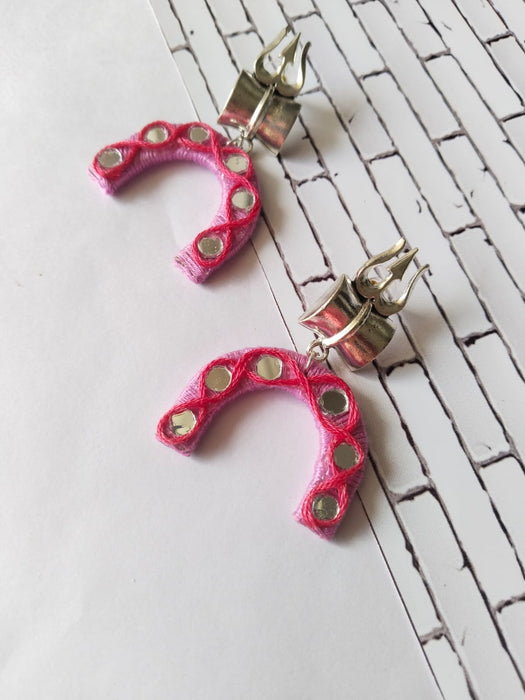 Trishul Damru Pink Thread Earrings