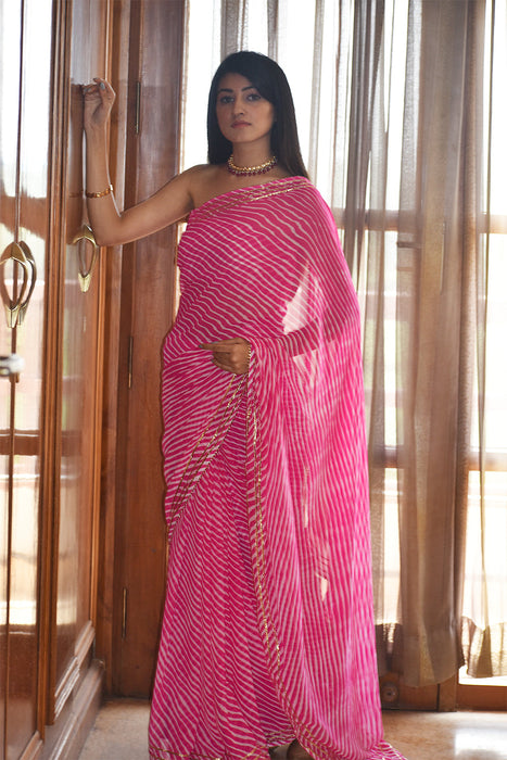 Barred Felicity (Lehriya saree with Gota Lace)