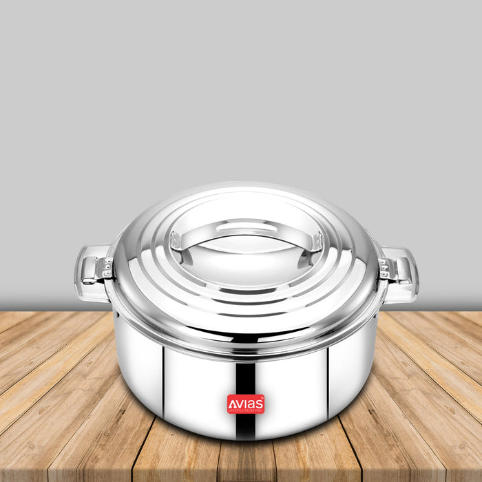 Platina Premium Double Wall Insulated Stainless Steel Casserole/ Hotpot/ Chapati Box/ Hot Case With Steel Lid | Retains Temperature | Twist Lock | 1000Ml /1500Ml / 2500Ml/3500/5000/7500 - Silver